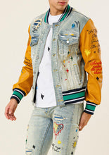 Load image into Gallery viewer, &quot;NO CAP&quot; DENIM LEATHER VARSITY JACKET
