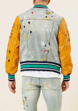 Load image into Gallery viewer, &quot;NO CAP&quot; DENIM LEATHER VARSITY JACKET